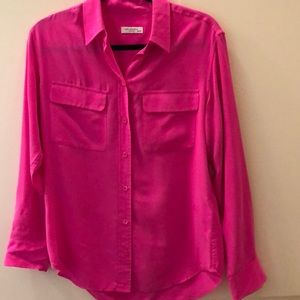 BRIGHT PINK SILK LONG SLEEVE SHIRT